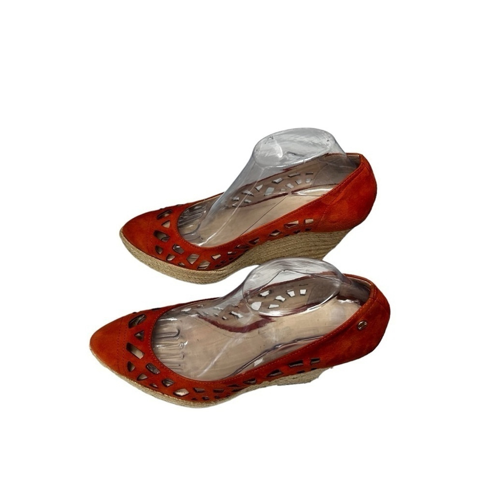 Calvin Klein Burnt Orange Viktoria Suede Espadrille Wedge Sandal Lasercut Size 9 - Picture 3 of 16